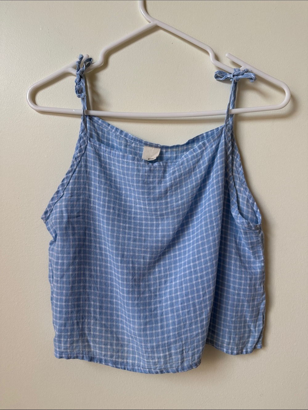 SHELTER clothing made in 🇨🇦 KAI blue gingham tie tank crop